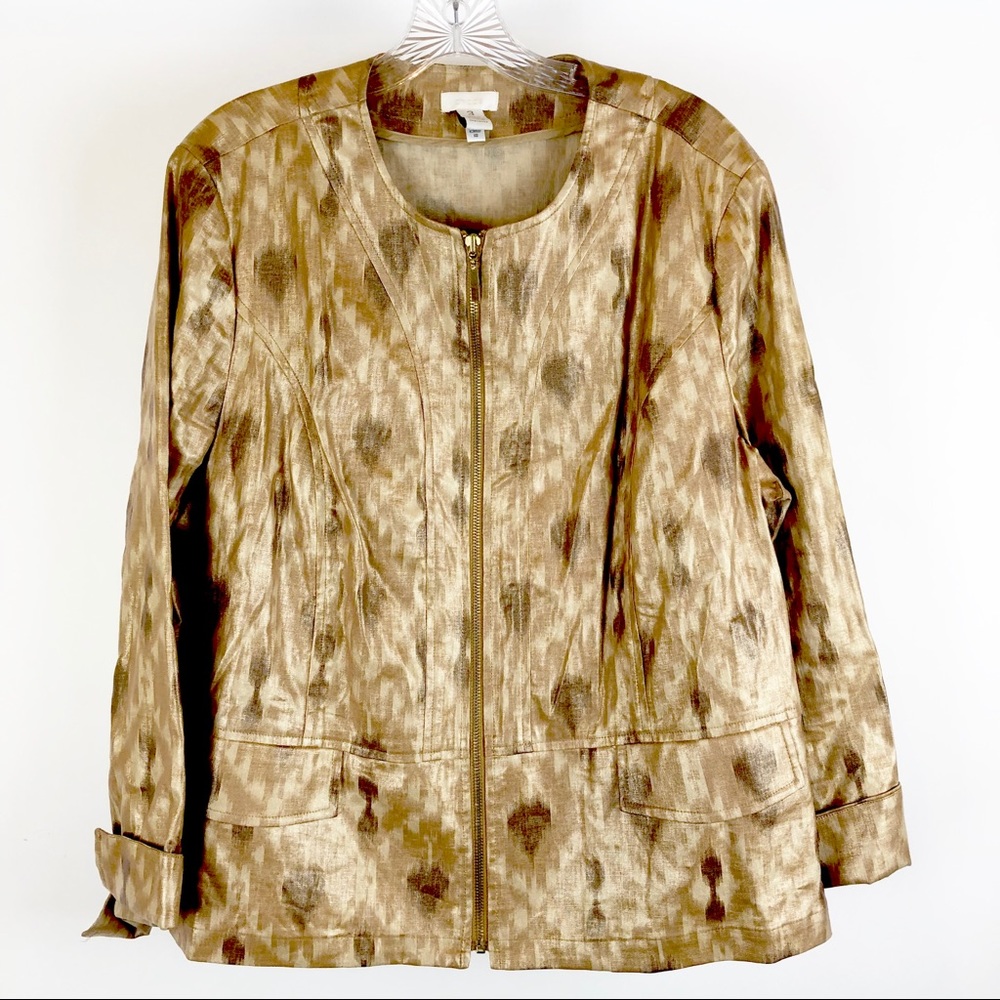 Chico’s Linen Blend Jacket Metallic Animal Print XL
